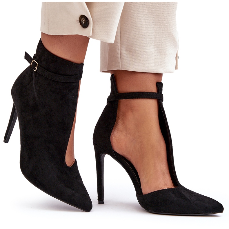 WS1 Semišové dámské kotníkové boty na vysokém podpatku, černá Amalundi