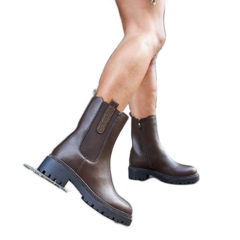 Hnědé vysoké kozačky zdobené kamínky Vicco hnědý