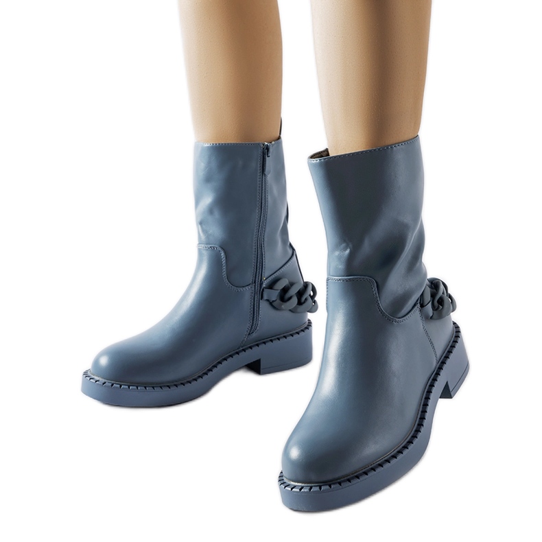 Inna Modré zateplené kotníkové boty s řetízkem Linera modrý