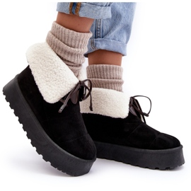 Černé sněhule na platformě Olimuka s ovčí kůží černý