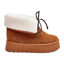 Platformové sněhule s ovčí kůží Camel Olimuka hnědý