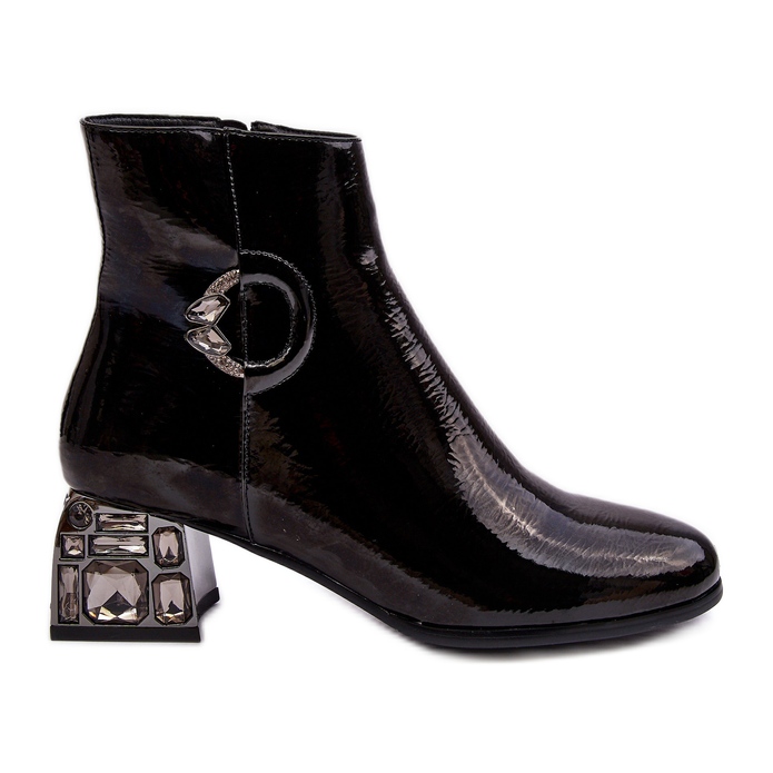 S.Barski Patentované dámské kotníkové boty se zdobenými vysokými podpatky D&amp;A MR870-93 Černá