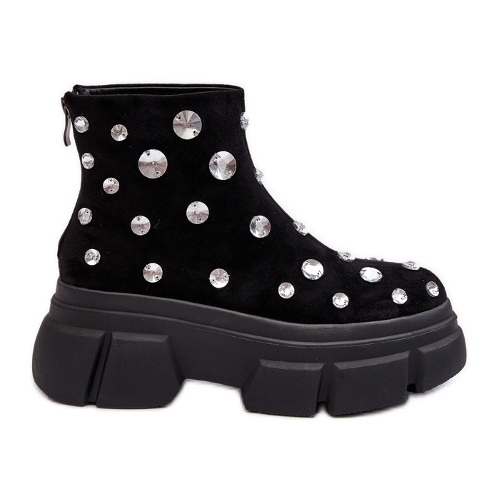 S.Barski Semišové zateplené boty s krystaly D&amp;A MR870-83 Black černá