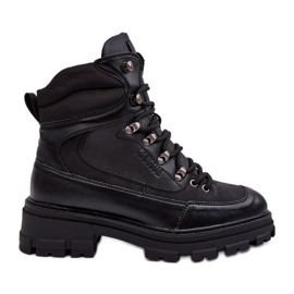 Dámské zateplené šněrovací kotníkové boty Black Big Star MM274663 černá Dámské zateplené šněrovací kotníkové boty Black Big Star MM274663 černá