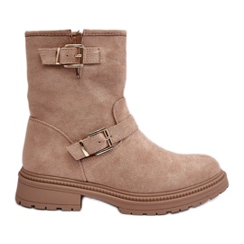 Dámské ploché kozačky s přezkami, béžová Bliggore béžový Dámské ploché kozačky s přezkami, béžová Bliggore béžový