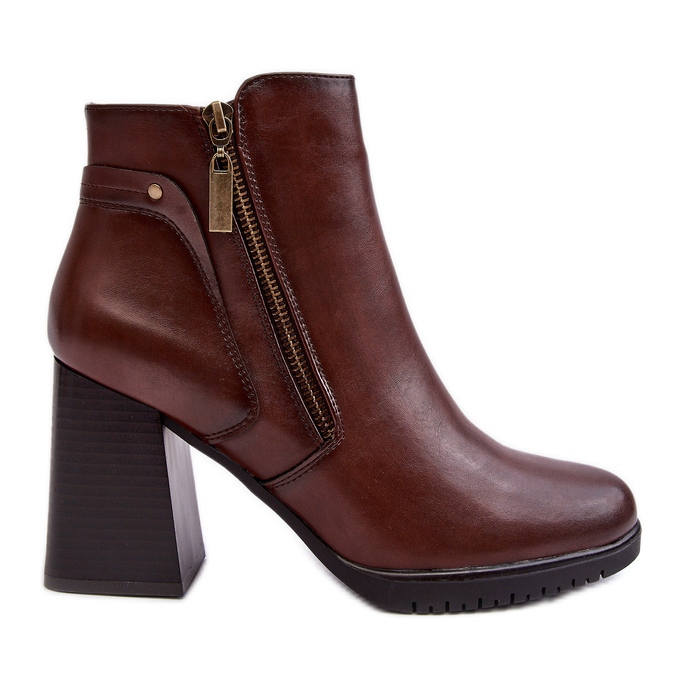 Sergio Leone Dámské kotníkové boty na vysokém podpatku se zipy, hnědé Ryelle hnědý