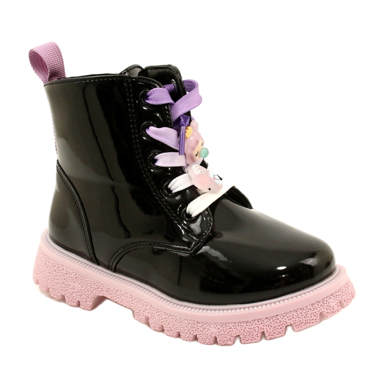 Lakované holínky s ozdobnými sponami Miss 23DZ23-6582 černé černá