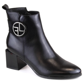 Dámské černé, zateplené kotníkové boty na ozdobném vysokém podpatku, Potocki SZ12227 černá