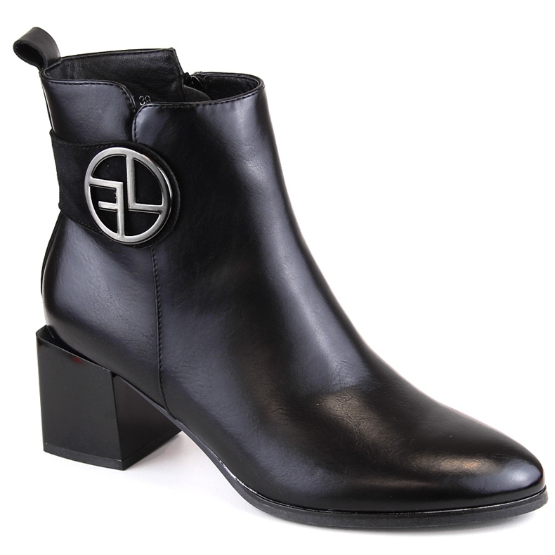 Dámské černé, zateplené kotníkové boty na ozdobném vysokém podpatku, Potocki SZ12227 černá