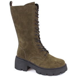 Kožené krátké dámské kozačky, zateplené khaki T.Sokolski Gs Z23-197 zelený