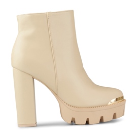 Béžové dámské vysoké kotníkové boty na silném podpatku béžový