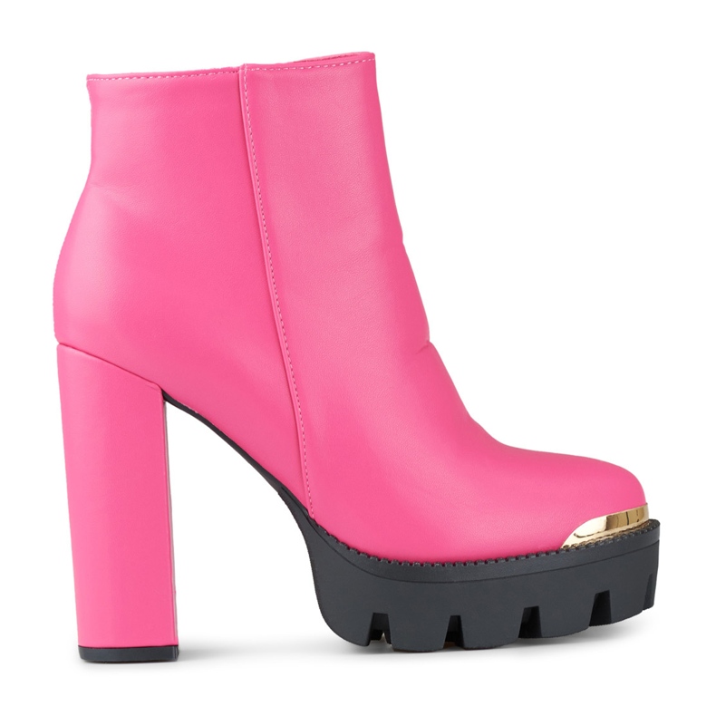 Růžové dámské vysoké kotníkové boty na silném podpatku růžový