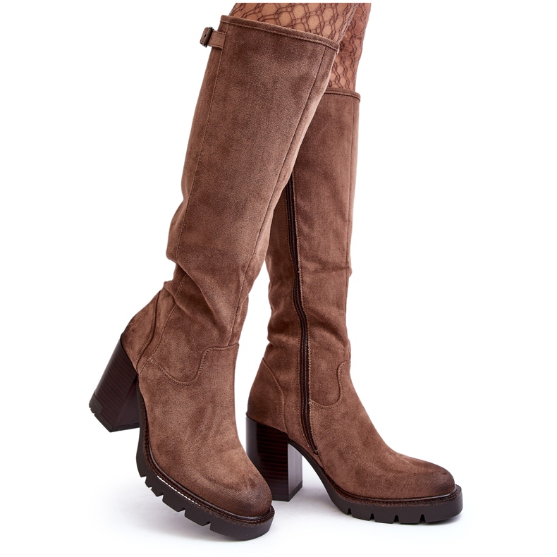 Vinceza Dámské tmavě béžové zateplené kozačky na vysokém podpatku značky Alzeta béžový