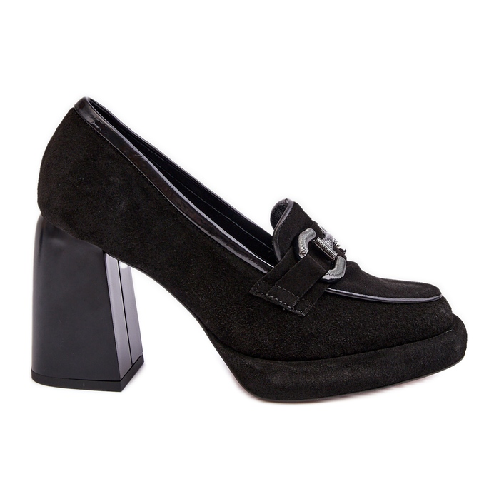 Kožené lodičky na masivním vysokém podpatku Laura Messi 2706 Black černá