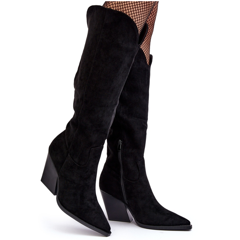 Módní černé semišové kovbojské boty Delia černá Módní černé semišové kovbojské boty Delia černá