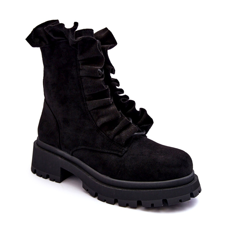 Seastar Semišové zateplené pracovní boty na plochém podpatku, černá gondola