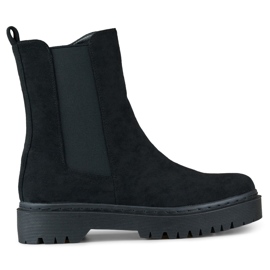 Černé semišové dámské kotníkové boty se silnou podrážkou černá