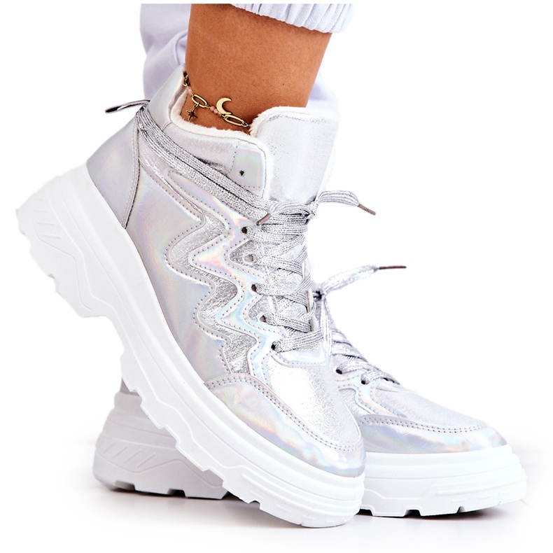 Dámské stříbrné izolované sportovní boty stříbrný