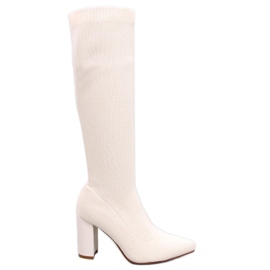 Elisha Beige elastické kozačky na vysokém podpatku béžový