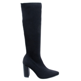 Elisha Black elastické kozačky na vysokém podpatku černý