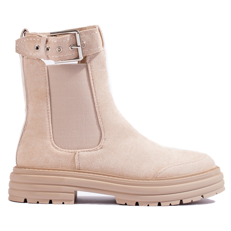 Béžové semišové kotníkové boty s přezkou Shelovet béžový