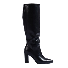 Elegantní černé kozačky na vysokém podpatku z ekologické kůže Shelovet černá