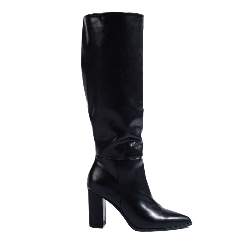 Elegantní černé kozačky na vysokém podpatku z ekologické kůže Shelovet černá