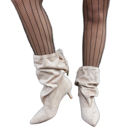 Béžové semišové eko semišové nízké nazouvací kozačky béžový Béžové semišové eko semišové nízké nazouvací kozačky béžový