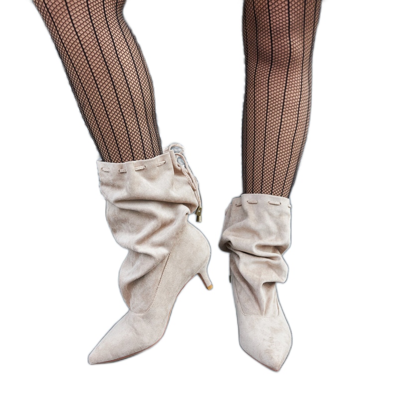 Béžové semišové eko semišové nízké nazouvací kozačky béžový