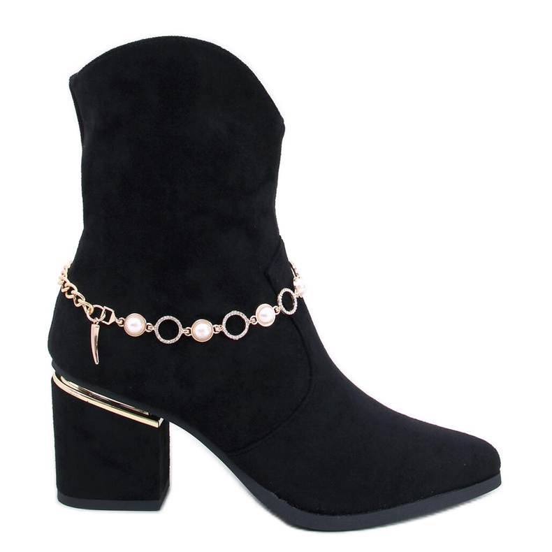 Bralin Black kotníkové boty na vysokém podpatku s řetízkem černá