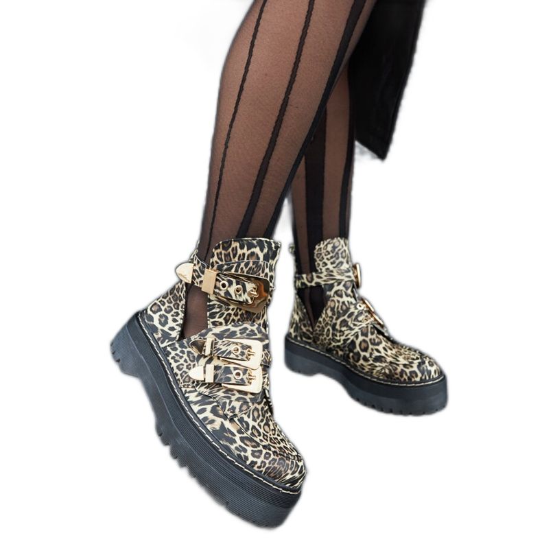 Béžové leopardí kotníkové boty na platformě Lograto béžový