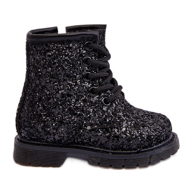 Dětské třpytivé zateplené kotníkové boty na zip, černá Saussa