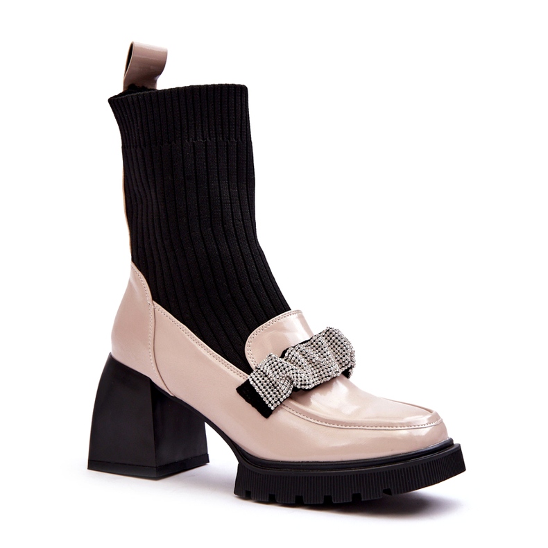 Dámské boty s ponožkou zdobenou zirkony Beige S.Barski MR870-41 béžový