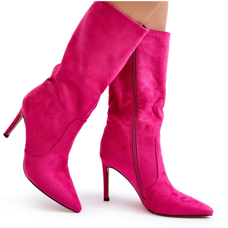 Dámské kozačky na vysokém podpatku do půli lýtek Fuchsia Odetteia růžový