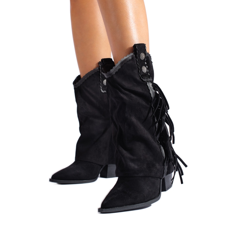 Dámské černé semišové třásňové kovbojské boty Shelovet černá Dámské černé semišové třásňové kovbojské boty Shelovet černá