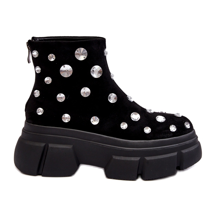 S.Barski Semišové zateplené boty s krystaly D&amp;A MR870-83 Black černá