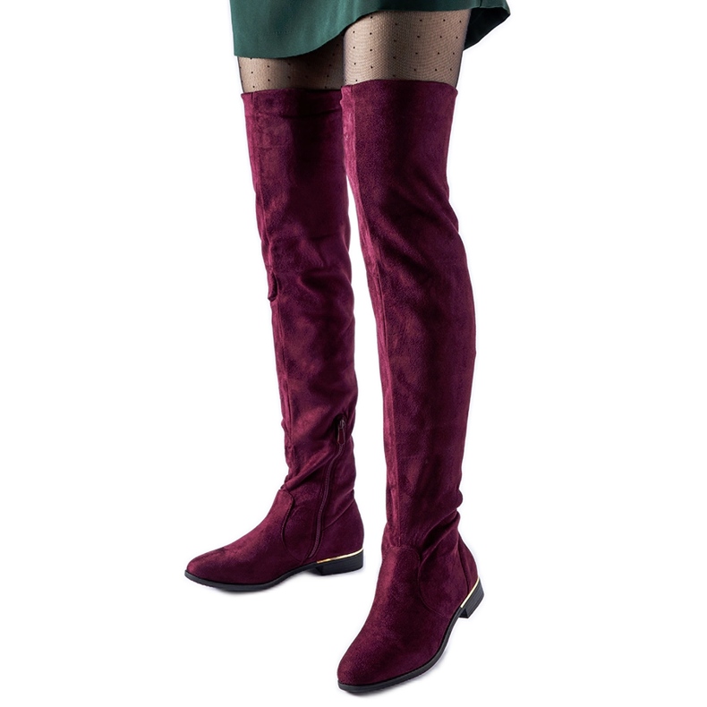 Dlouhé vínové teplé eko semišové kozačky Elwira červené Dlouhé vínové teplé eko semišové kozačky Elwira červené