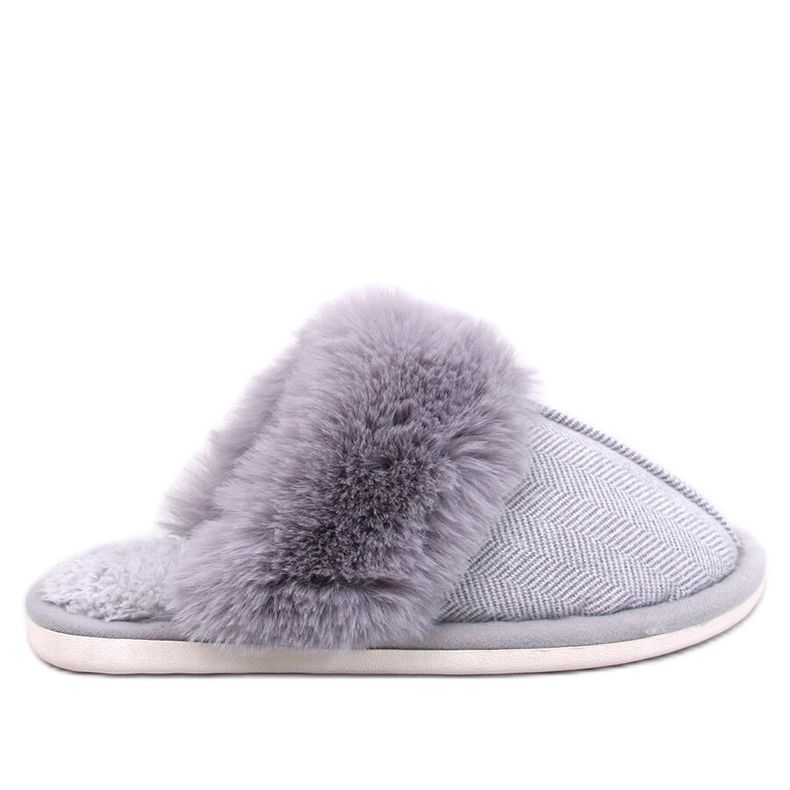 Skeen šedé pantofle rybí kosti s kožíškem šedá