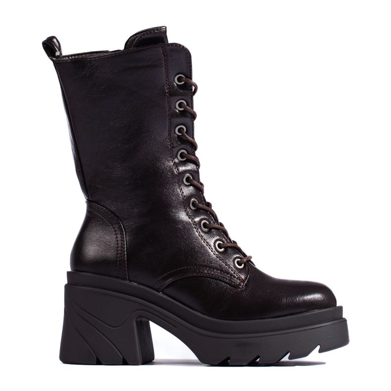 DASZYŃSKI Hnědé šněrovací dělnice na vysokém podpatku z Daszyńského hnědý