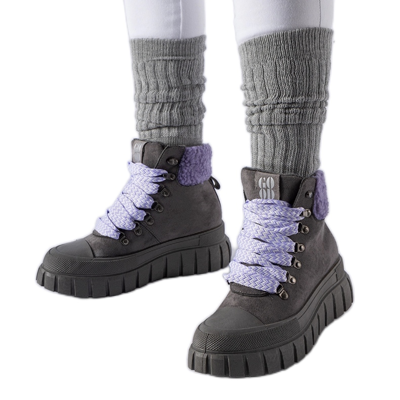 Šedé kotníkové boty s fialovými akcenty Roanoke šedá