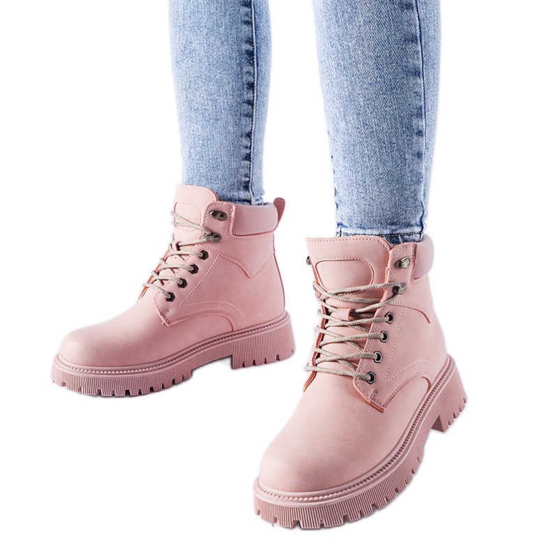 Světle růžové zateplené šněrovací dělnice Aranova růžový Světle růžové zateplené šněrovací dělnice Aranova růžový