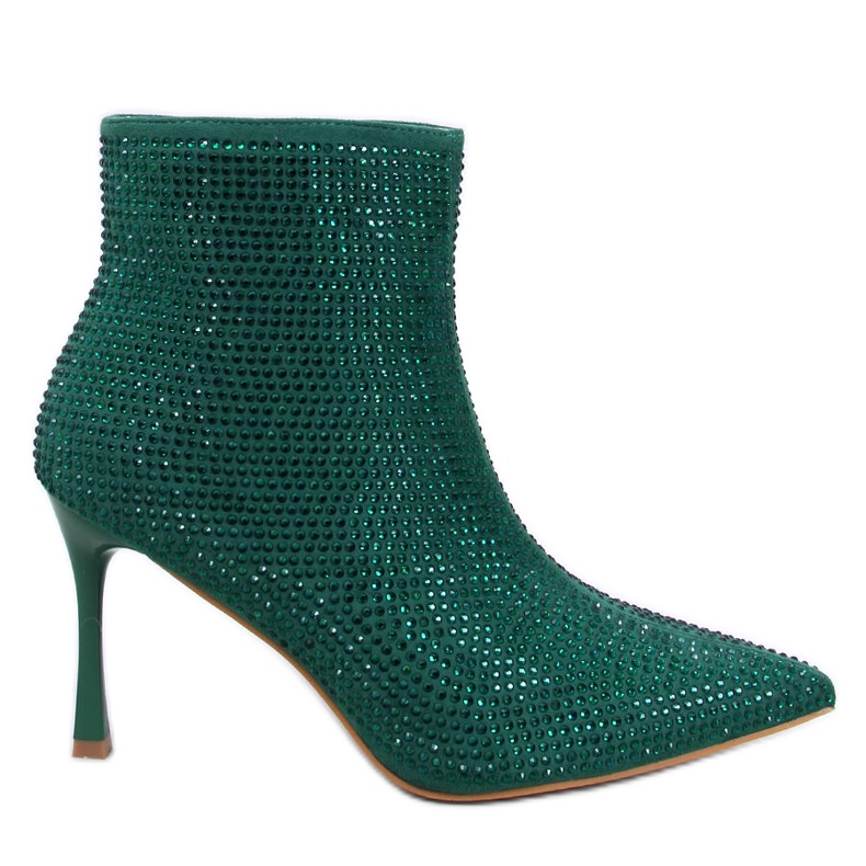 Kotníkové boty na vysokém podpatku s krystaly Demish Green zelená