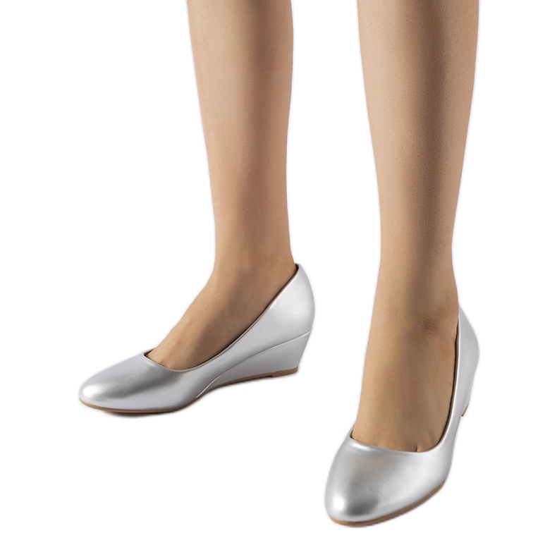 Houstonské stříbrné balerínky na nízkém klínu stříbrný