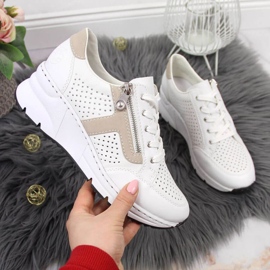 Bílé kožené boty na klínku Rieker W N6304-80 bílý Bílé kožené boty na klínku Rieker W N6304-80 bílý