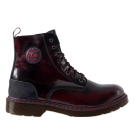 Lee Cooper Vínové zateplené boty, přírodní kůže LCJP-20-01-013 červený