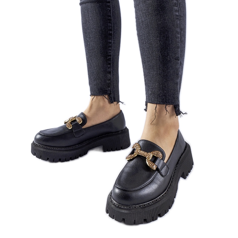 Černé mokasíny zdobené kamínky Uzzone černá