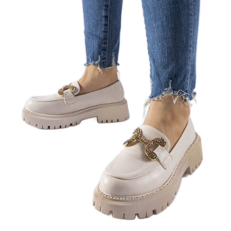 Béžové mokasíny zdobené kamínky Uzzone béžový