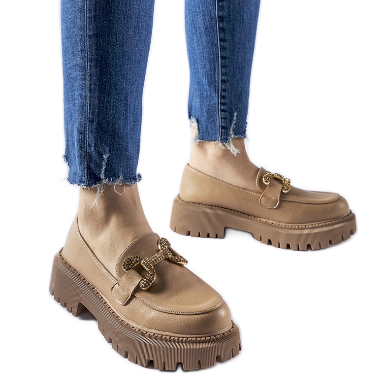 Béžové mokasíny zdobené kamínky Uzzone béžový