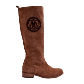 Zazoo 3367 Dámské semišové boty nad kolena, hnědé hnědý