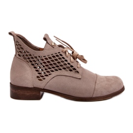 Zazoo 2878 Nízké prolamované dámské boty, semiš, béžová béžový